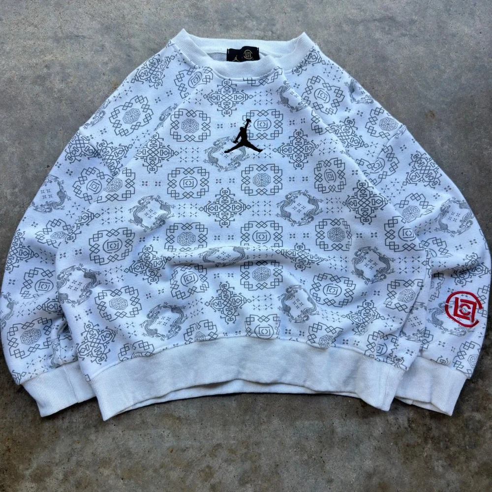 Vintage Y2K Jordan Clot Crewneck AOP Streetwear White Small (j3)